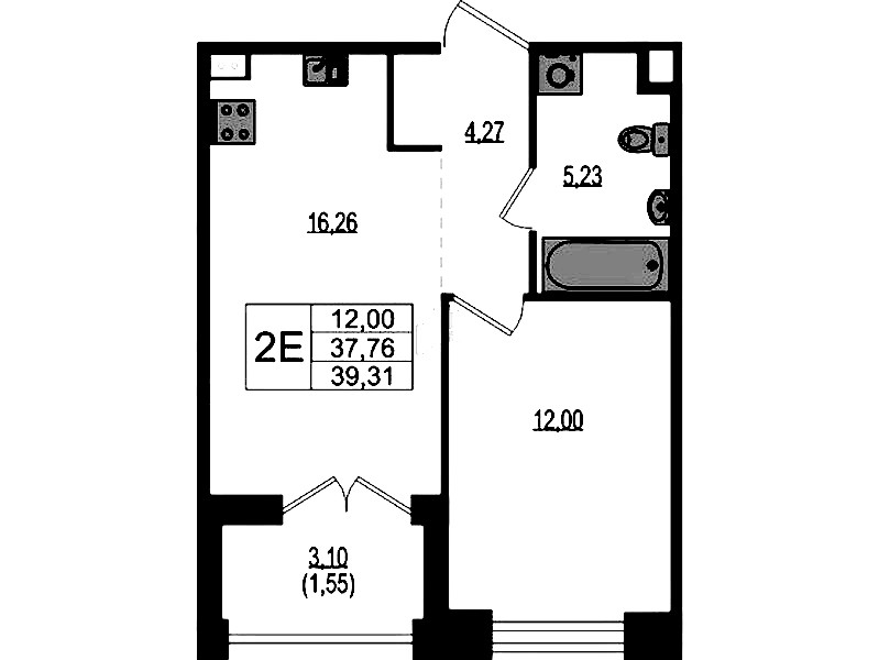 1-комнатная квартира 39.31 м², 2/4 эт., ЖК «Ranta Residence»